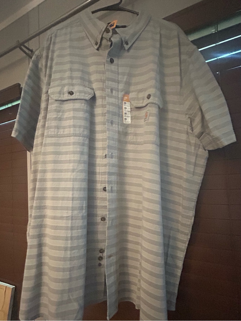 Carhartt Gray Striped Short-Sleeve Button-Down Shirt